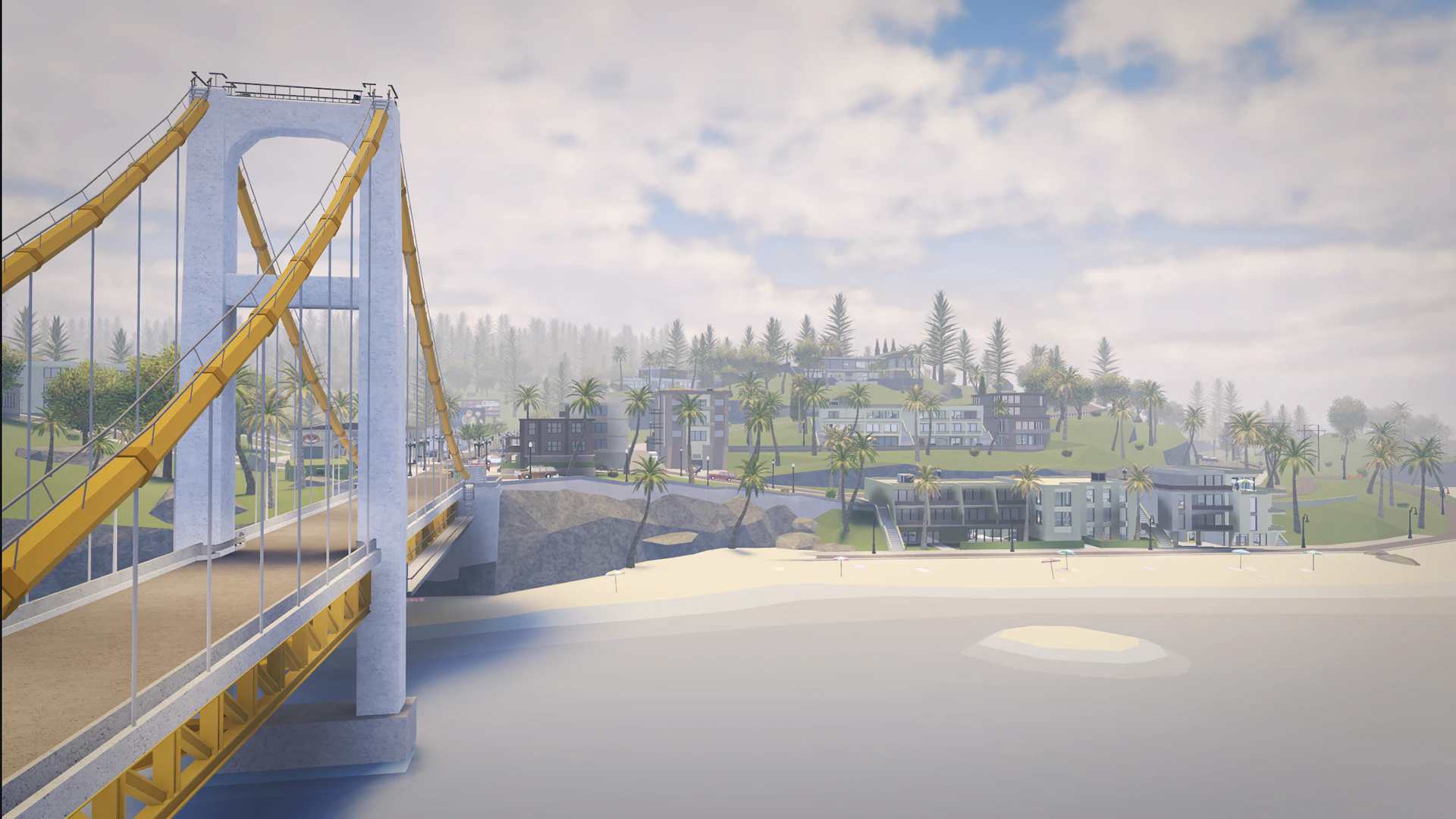 Suspension bridge leading to the town of Fairview