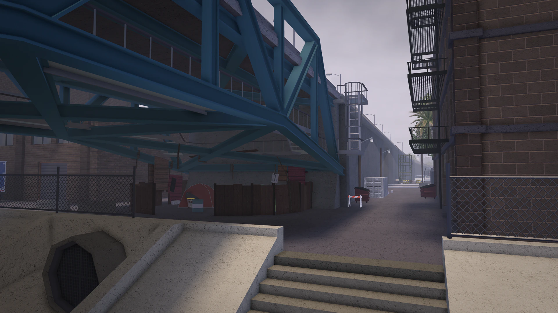 Underneath an elevated steel railway in Lockport