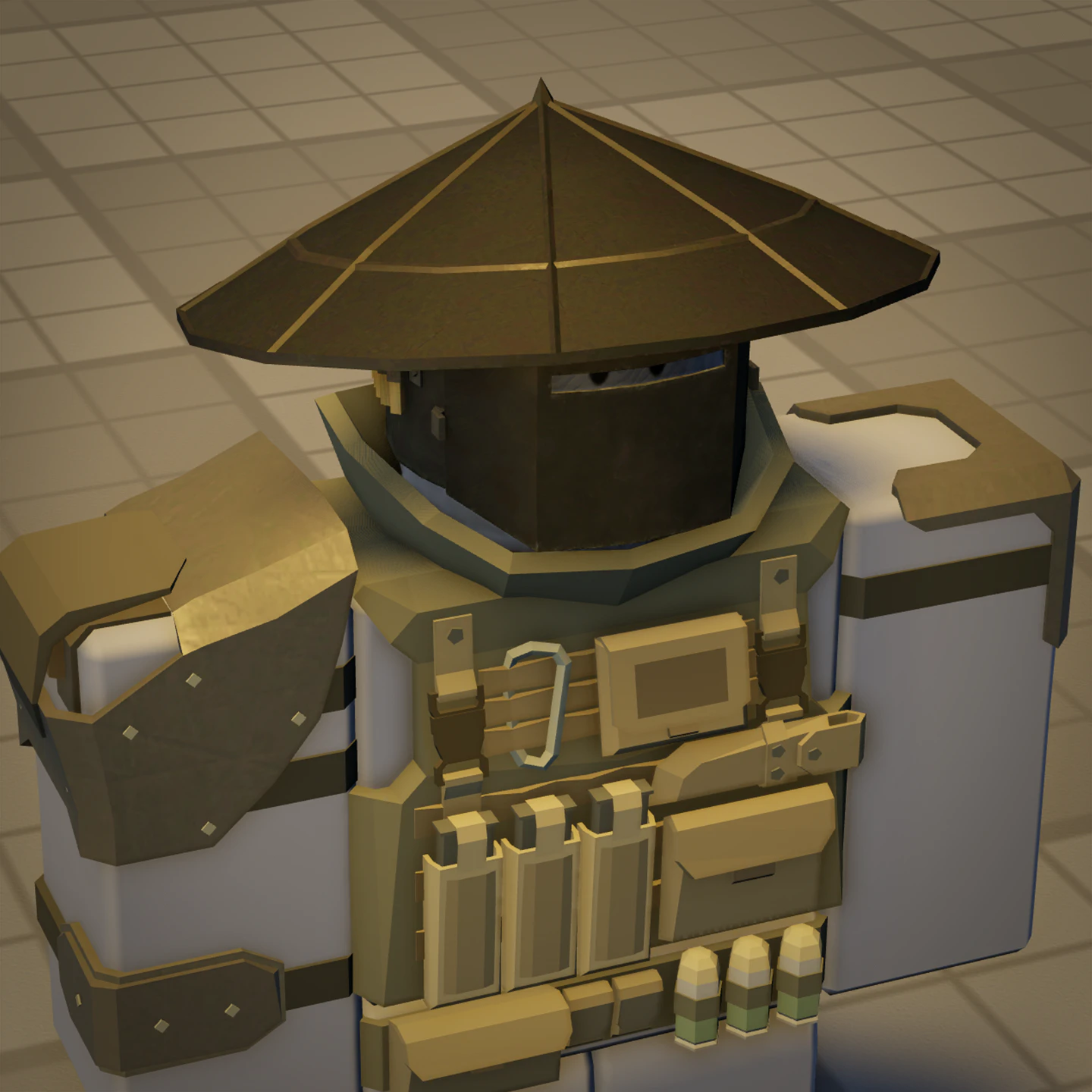 Desert Marauder outfit with conical hat, mask, shoulder armour and chest rig