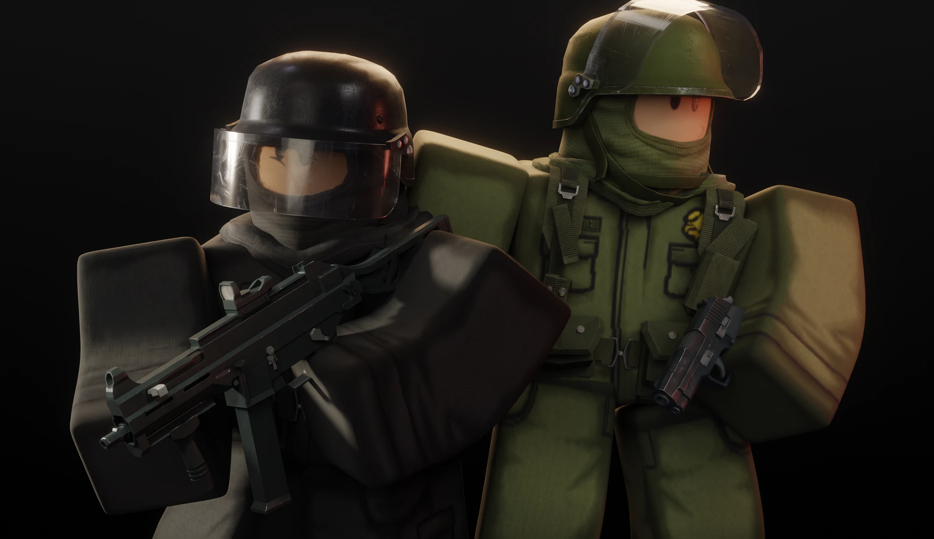 Store render: two SWAT characters with helmets, an SMG and a pistol