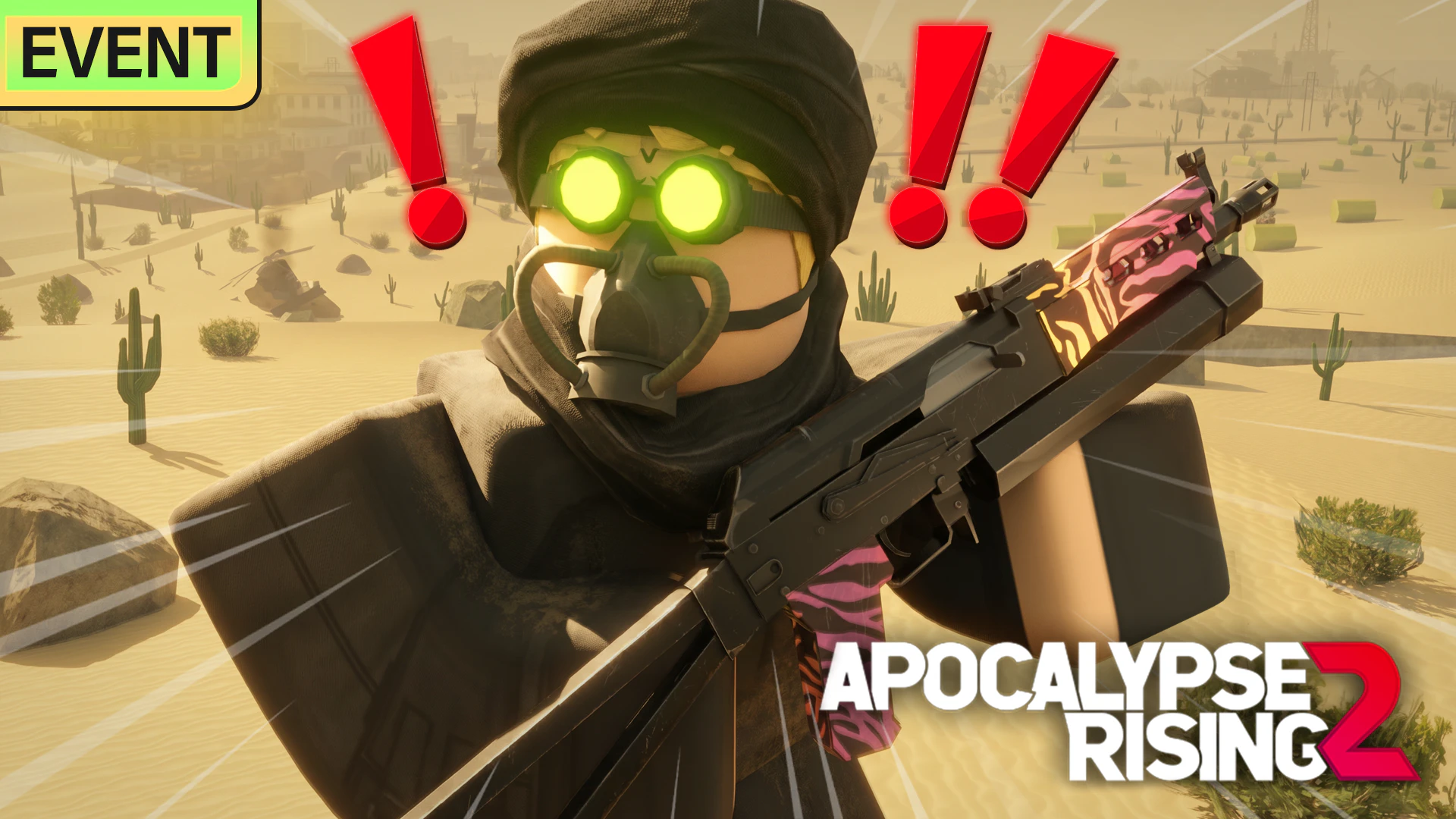Event thumbnail: a desert raider with glowing goggles and a patterned rifle